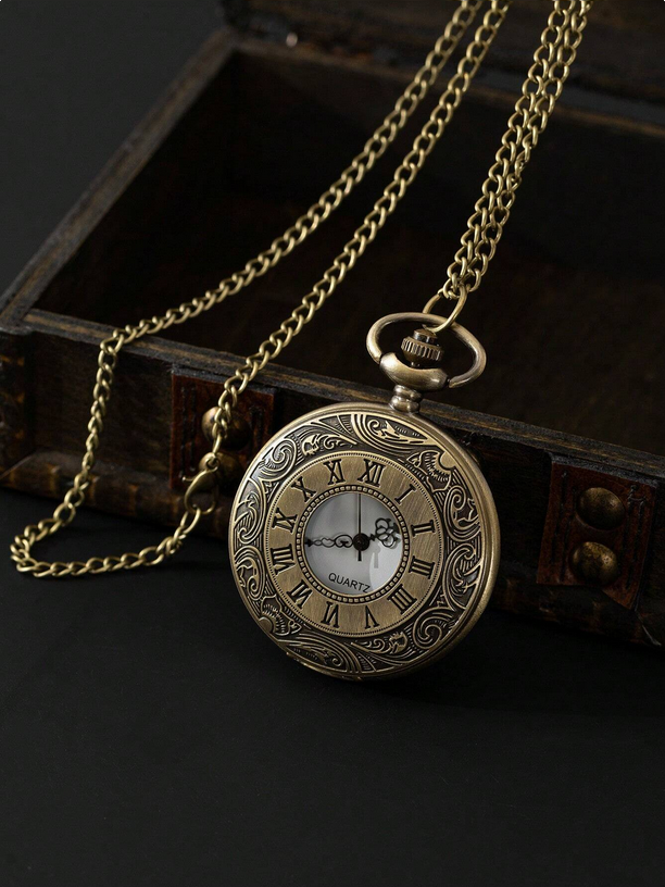 Vintage pocket watch with chain on a dark background